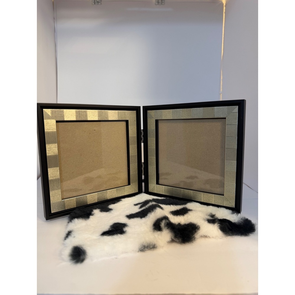 Modern Metallic Checkered Double Hinged Picture Frame Black Silver Gold 4x4 5x5